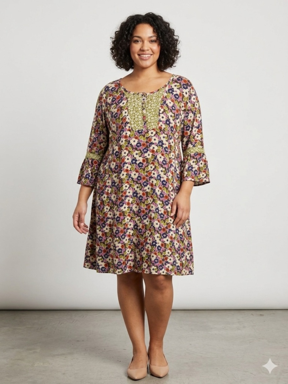 Boden Dress Size 20L Floral Print Casual Cottage Core Bell Sleeves Woman’s Tall